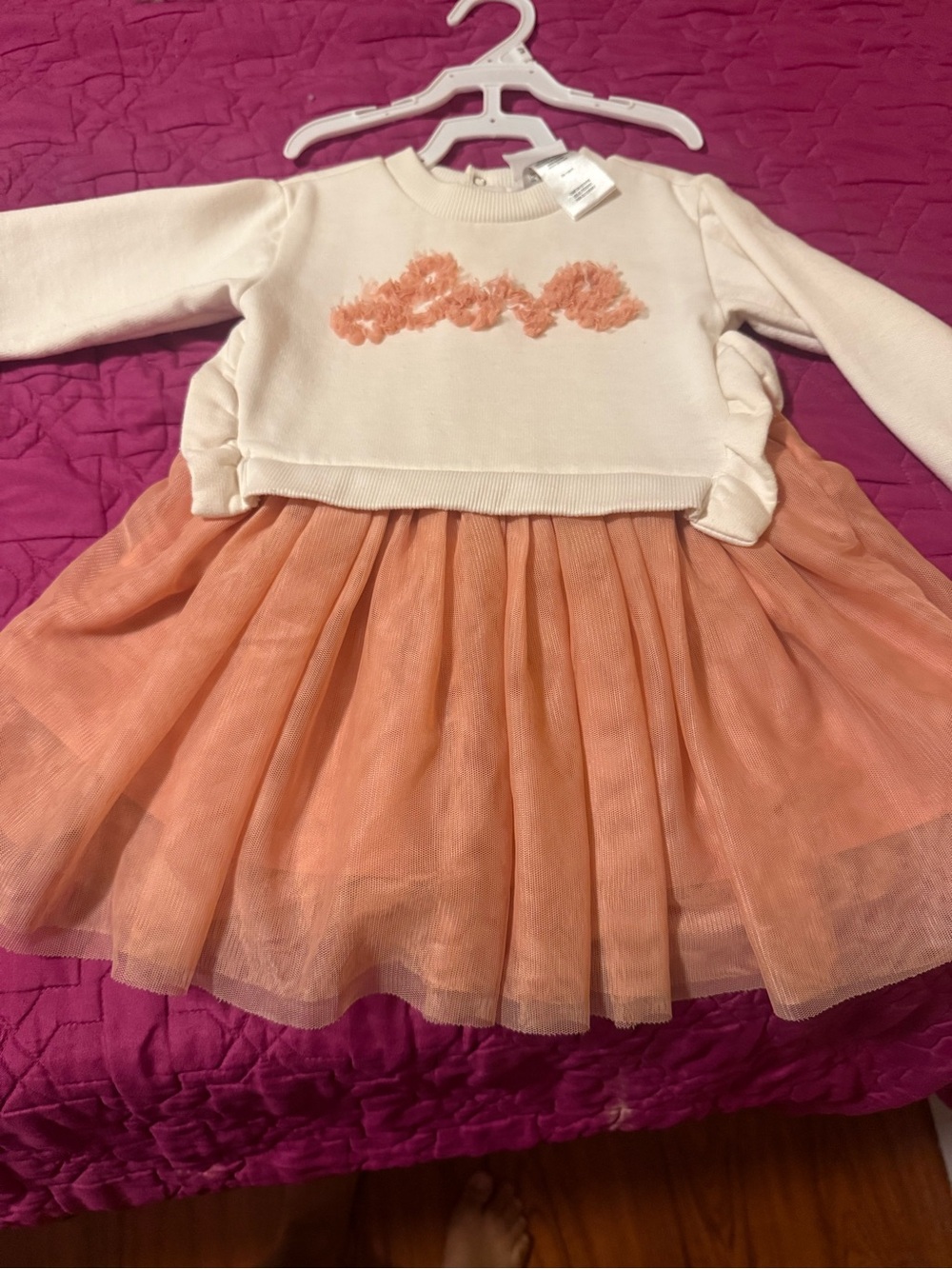 Cream and Peach Girls' Tulle Dress with Sweater Top